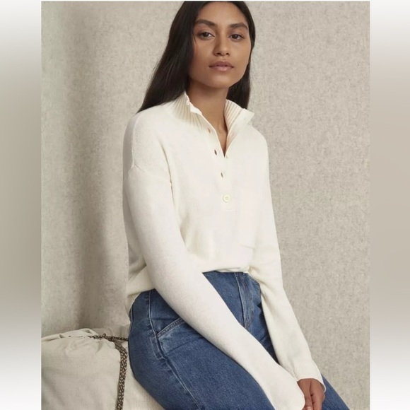 Everlane The ReCashmere Cashmere Button Mockneck Bone Sweater Size